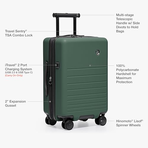 Traveler's Choice Markham Hardside Expandable Luggage with Hinomoto Spinner Wheels, 26-Inch Medium, Green