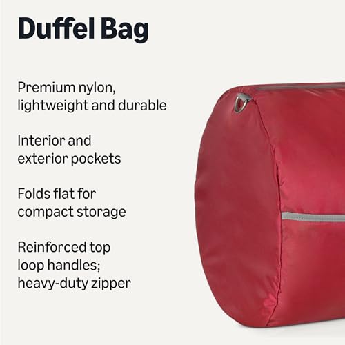 Amazon Essentials Extra Large Foldable Nylon Duffel Bag for Travel/Storage with Zippered Pockets, 32.4", 150L, 50-LBS Capacity, Red (Previously Amazon Basics)