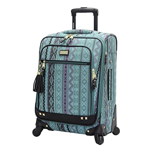 Steve Madden Designer Luggage Collection - Expandable 24 Inch Softside Bag - Durable Mid-sized Lightweight Checked Suitcase with 4-Rolling Spinner Wheels (Legends Turquoise)