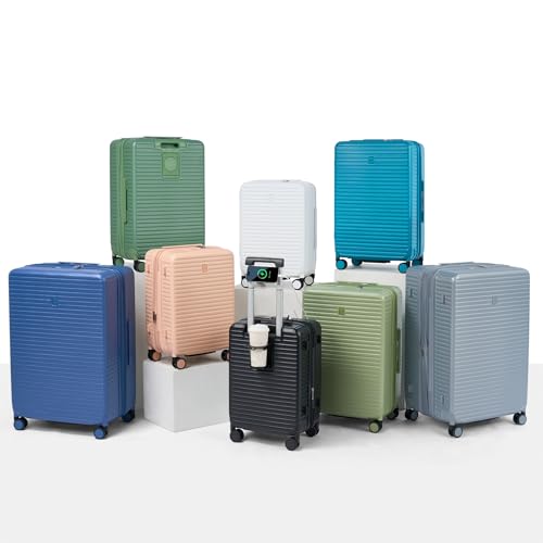 HanTrip Hard Shell Suitcases Expandable Travel Luggage Sets 3 Piece, Carry on and Check in 3 Piece Luggage Suitcase Sets with Spinner Wheels Cup Holder Charger Built in (White, 20/24/28)