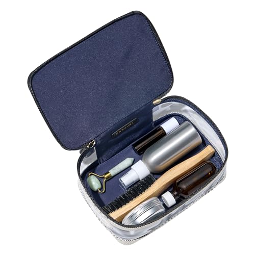 Paravel Cabana See-All Vanity Case | Made with Recycled Canvas Material & Vegan Leather | Premium See Through Travel Toiletry Bag | Regular, Domino Black