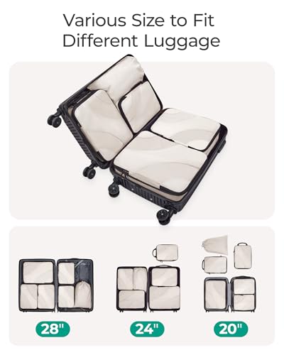 BAGSMART Compression Packing Cubes for Travel, 6 Set Travel Packing Cubes for Suitcases, Compression Suitcase Organizers Bag Set, Lightweight Packing Organizers White Opal