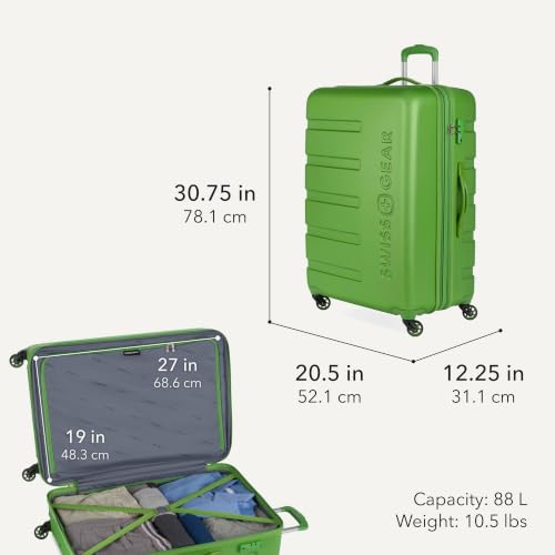 SwissGear 7366 Signature Hardside Expandable Luggage with Spinner Wheels, TSA Lock, Green, Checked-Large 27-Inch