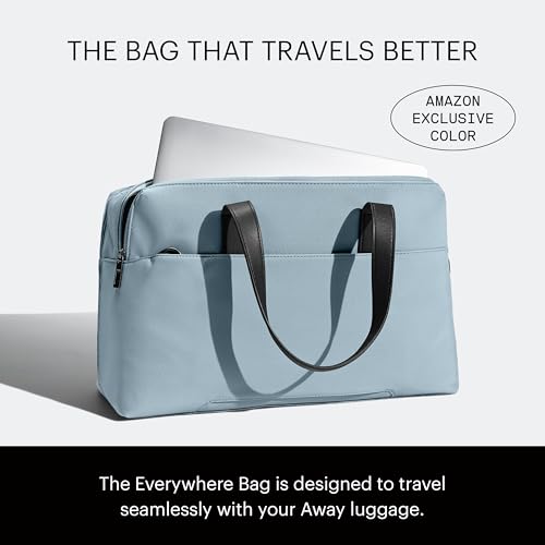 Away Amazon Exclusive The Everywhere Bag - Airline Approved Carry-On Bag with Padded Laptop Pocket, Detachable Shoulder Strap - Water-Repellent Carry-On Duffle Bag - Sky Blue
