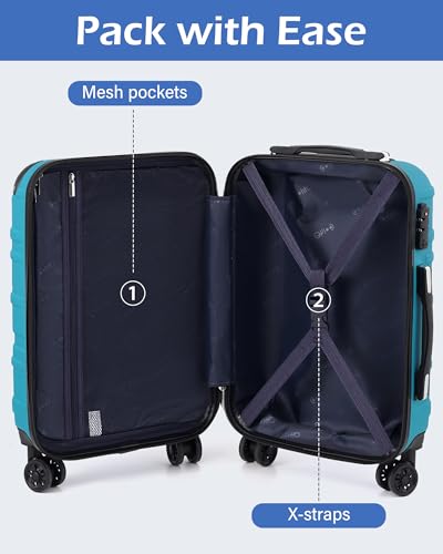 Coolife Hardside Carry-On Luggage with TSA Lock, Spinner Wheels, Telescopic Handle, Lightweight Suitcase (Silver, S(20in_carry on))