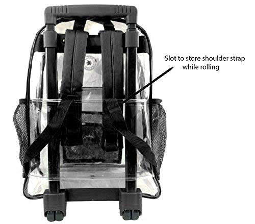 Rolling Clear Backpack Heavy Duty Bookbag Quality See Through Workbag Travel Daypack Transparent School Book Bags with Wheels Black