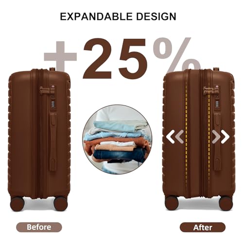 LARVENDER Luggage Sets 3 Piece, Expandable Hardside PP Carry On Luggage Suitcase with 360° Spinner Wheels TSA Lock Suitcase Set for Women Men, Maple