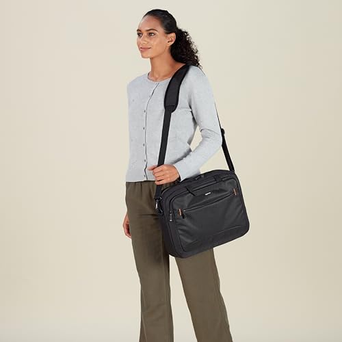 Amazon Basics Laptop Shoulder Bag with Compartments, 17.3-inch, Black, Large Capacity, Fits Dell, HP, ASUS, Lenovo, MacBook Pro and more