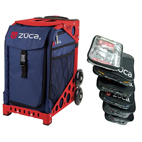 ZUCA Midnight Navy Sport Insert Bag with Red Frame, and Special Set of 5 Packing Pouches + Toiletry Bag Bundle