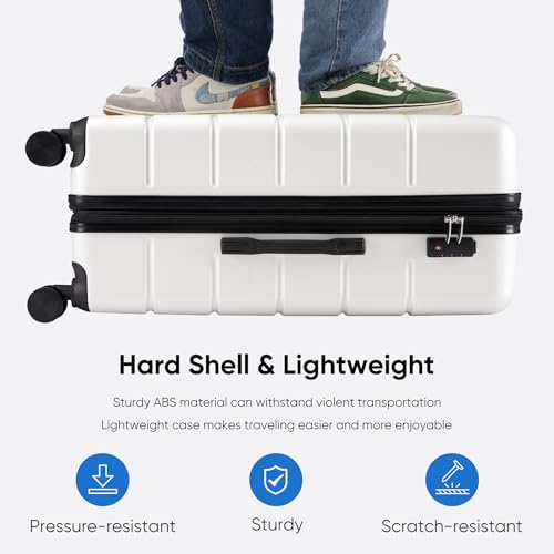 OLIXIS 24 Inch Luggage, Hardside Suitcase with Spinner Wheels, Lightweight ABS Hard Shell Checked Luggage, TSA Approved Lock, Expandable Medium Suitcase for Travel & Business–White