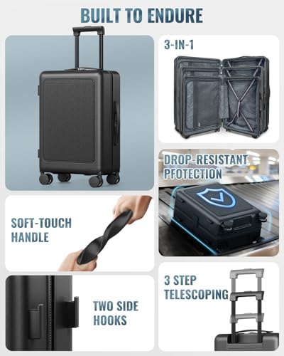 Joyway Luggage Sets 4 Piece with Spinner Wheels, Carry On Luggage 20In with ABS+PC Hardshell, Lightweight Suitcase Set with Travel Backpack and Pressure-resistant Frame, 20/24/28 Inch, Black