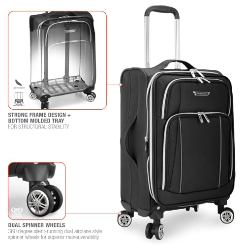 Traveler's Choice Lares Softside Expandable Luggage with Spinner Wheels, Black, Carry-On 22-Inch
