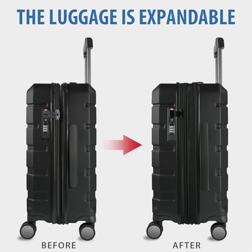 KROSER Hardside Expandable Carry On Luggage with Spinner Wheels & Built-in TSA Lock, Durable Suitcase Rolling Luggage with USB Port, Carry-On 20-Inch, Black
