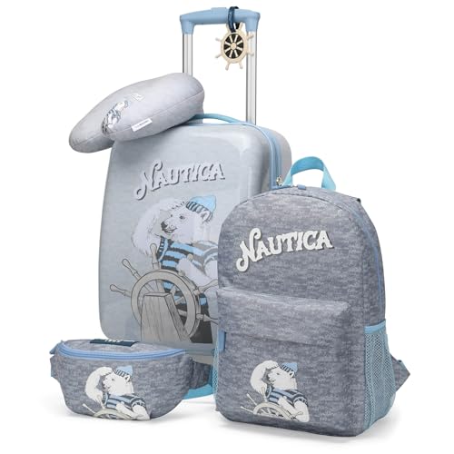 Nautica Kids Luggage - 18" Hardside Rolling Carry-on Suitcase with Spinner Wheels, Polar Voyage 5pc Travel Set
