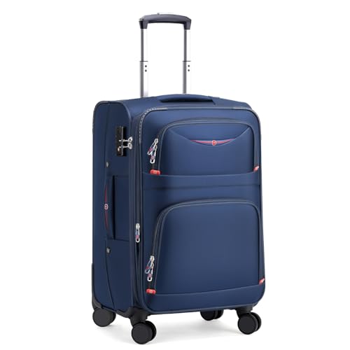 ROPLUS Softside Expandable Luggage with 4 Spinner Wheels, Durable Carry-On Luggage Suitcase (Blue, 21-Inch)