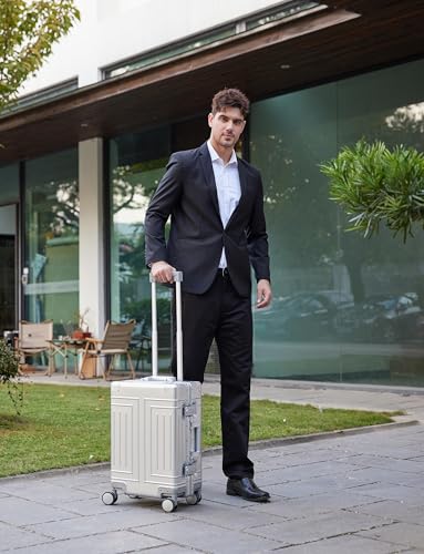 KANGSHILU All Aluminum 20'' Luggage with Removable Spinner Wheels,Provide Spare Wheels.Carry on Luggage 22 x 14 x 9 Airline Approved Lightweight Metal Hard Shell Zipperless Suitcase