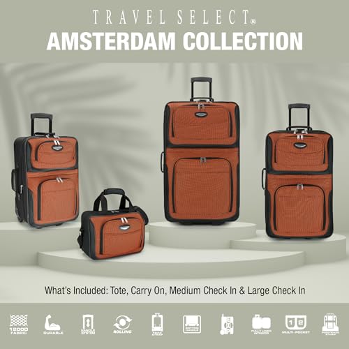 Travel Select Amsterdam Softside Expandable Luggage with Rolling Wheels, Gray, 4-Piece Set (15/21/25/29)