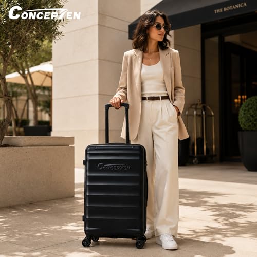 CONCEPTEN Luggage Sets, 5 Piece Durable Suitcase Set with Spinner Wheels, ABS Hard Shell Lightweight Luggage with TSA Lock, Large Checked Travel Suitcases, 20/24/28 Inch, Black