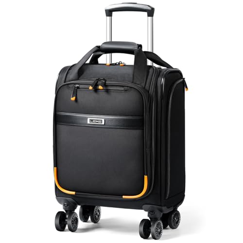 Lekebobor Underseat Carry On Luggage with Spinner Wheels,16 Inch Softside Suitcase with Detachable Wheels, Lightweight Travel Luggage Bag for Men Women, Black