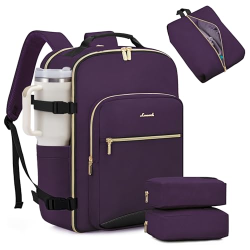 LOVEVOOK 40L Large Travel Backpack for Women Men, 17 Inch Carry on Backpack for Traveling on Airplane, Personal Item Travel Bag Airline Approved, Business Causal Weekender Backpack, Purple-Black