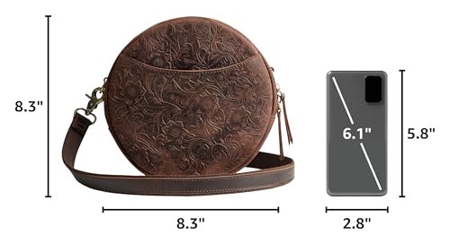 S-ZONE Leather Crossbody Bags for Women Trendy Circle Cross Body Shoulder Bag Designer Round Purses