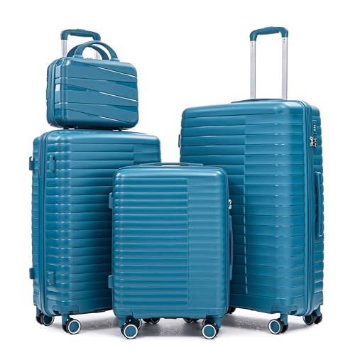 Hardshell 4 Luggage Sets, Lightweight Wave Suitcases with Spinner Wheels