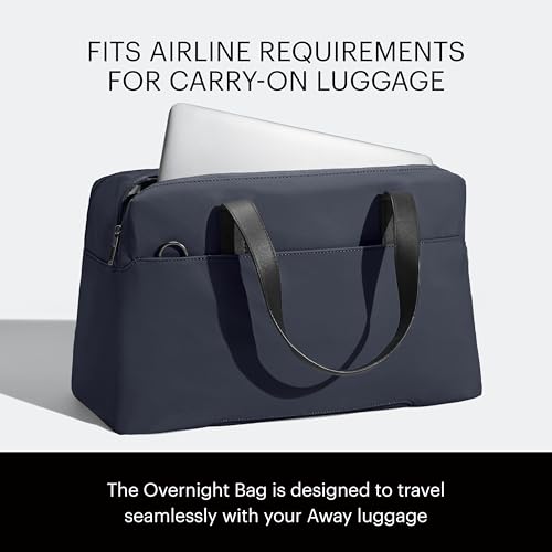 Away The Overnight Bag - Airline Approved Carry-On Bag with 16” Padded Laptop Pocket, Removable Shoulder Strap - Travel Duffle Bag - Navy Blue