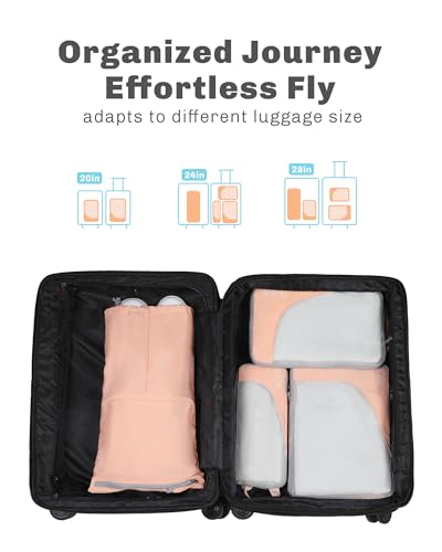 Hynes Eagle 42L Rolling Backpack Wheeled Backpack Flight Approved Travel Backpack Carry on Luggage Dark Blue with Compression Packing Cubes Set 4PCS Light Pink