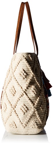 Steve Madden womens BALI BOHEMIAN TASSELED WOVEN PATTERNED FABRIC TOTE, BEACH BAG, multi, One Size