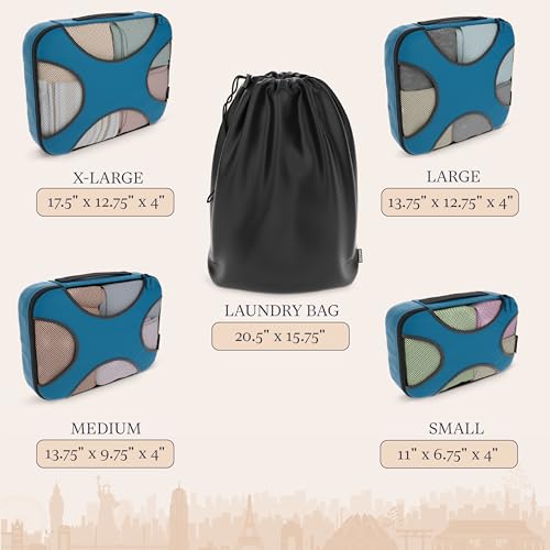 Shacke 5 Set Packing Cubes for Travel – Luggage Organizer & Suitcase Bags with Laundry Bag, Carry On Packing Organizer, Travel Accessories for Women Men (Gentlemen's Blue)