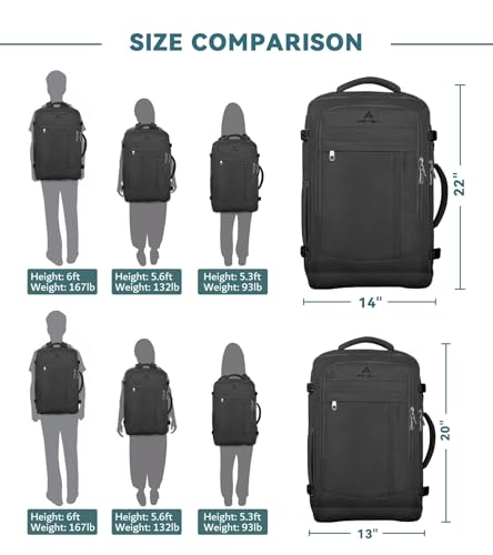 AREYTECO Travel Backpack, 50L Expandable Extra Large Laptop Backpack, Carry On Backpack Water Resistant Business Suitcase Daypack Bag Fits 17 Inch Laptops, Travel Gifts for Men Women, Black