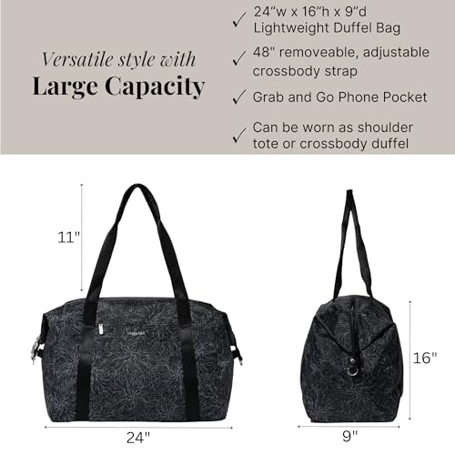 Baggallini Womens All Day Large Duffel, Midnight Blossom Print