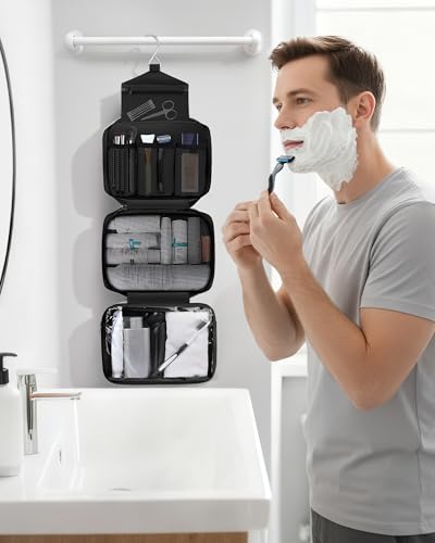 Maliton Toiletry Bag for Men & Women Travel Toiletry Bag Hanging Toiletry Bag Hygiene Bag with 4 Compartments Waterproof Bathroom Shower Bag for Traveling(Black)