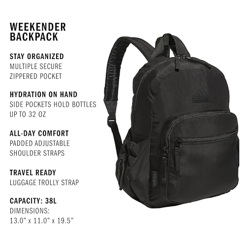 adidas Weekender Backpack – Small Lightweight Everyday Bag, 19L, Black/1, OSFA