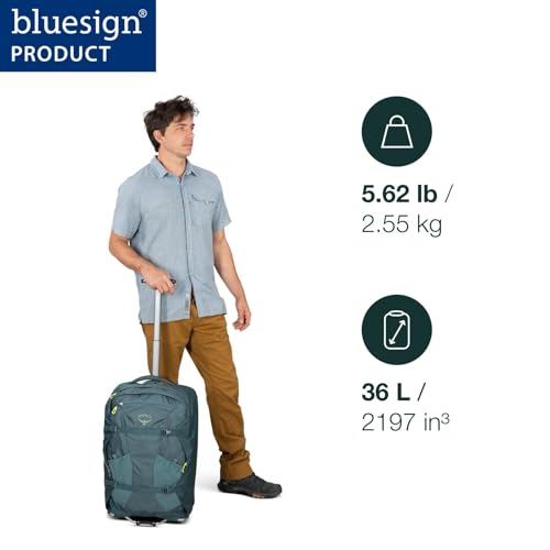 Osprey Farpoint Fairview 36L Wheeled Travel Pack - Carry On Luggage with Wheels - Rolling Backpack Travel Bag, Cascade/Torrent Blue | Osprey Backpacks