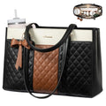 LOVEVOOK Laptop Tote Bag for Women,15.6 Inch Work Bags PU Leather Teacher Tote Bag,Waterproof Quilted Computer Bag for Office Professional Briefcase Gifts