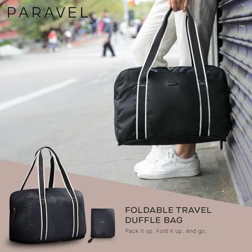 Foldable Duffle Bag for Travel | Lightweight, Water-Resistant Carry On Bag | Sustainable and Durable Nylon, Derby Black