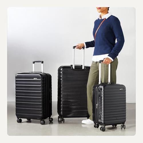 Amazon Basics 3-Piece Hardshell Luggage Set (21", 26", 30"), Scratch-Resistant Expandable Suitcases with Multi-directional Wheels and Telescoping Handle, Black