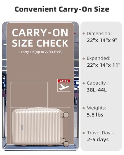LARVENDER Carry on Luggage 22x14x9 Airline Approved, Expandable 20 Inch Hardside Suitcase with Wheels TSA Lock, PC+ABS Lightweight Carry on Suitcases for Women and Men, Champagne (20/DB/TB)
