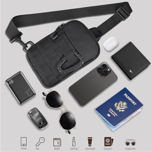 DEYACE Small Sling Bag for Men, Tactical Inspired Waterproof Utility EDC Mini Crossbody Chest Bag for Travel Work Sport (Black)