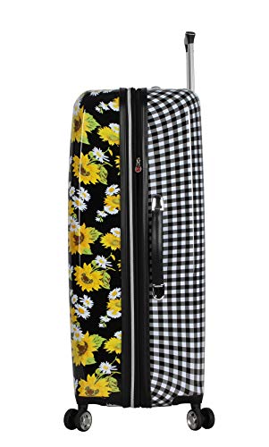 Betsey Johnson 30 Inch Checked Luggage Collection - Expandable Scratch Resistant (ABS + PC) Hardside Suitcase - Designer Lightweight Bag with 8-Rolling Spinner Wheels (Sunflower)