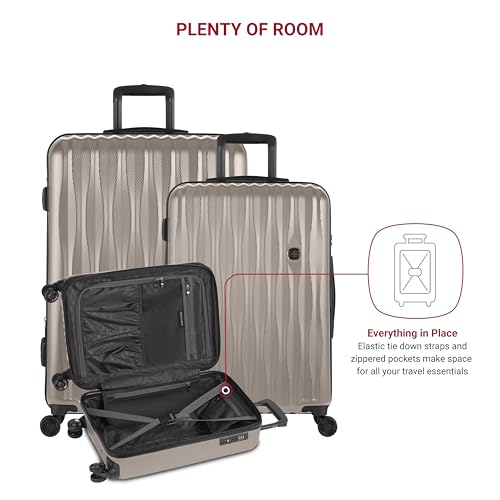 SwissGear 7272 Energie Expandable Hardside Luggage with Spinner Wheels and TSA Lock, Light Gold, 3-Piece Set (19/24/27)