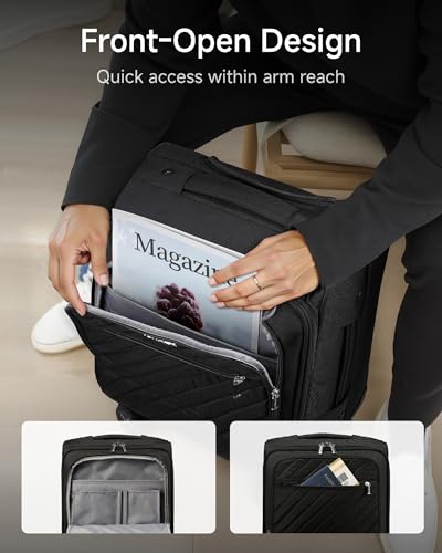 LUGGEX Carry On Luggage with Spinner Wheels - Stylish Lightweight UnderSeat Luggage - Soft Sided Small Suitcase with Front Open Design for Travel, Business (UX-Core, Black, 15 Inch)
