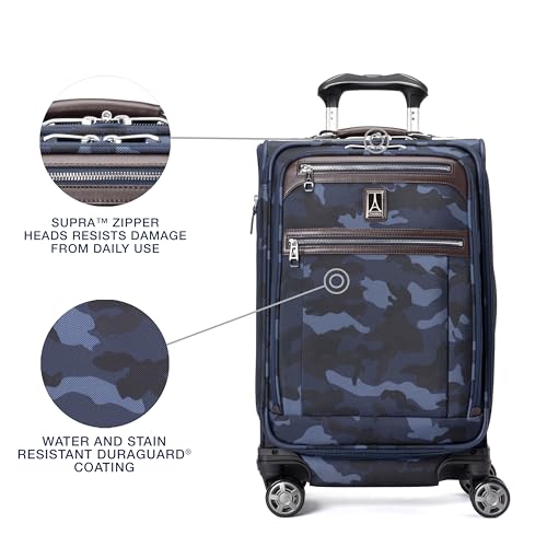 Travelpro Platinum Elite Softside Expandable Carry on Luggage, 8 Wheel Spinner Suitcase, USB Port, Suiter, Men and Women, Navy Camouflage, Carry On 21-Inch