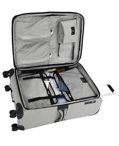 London Fog Cambridge 20" Expandable Spinner Carry-on Softside Suitcase with Laptop Compartment, Black White Houndstooth