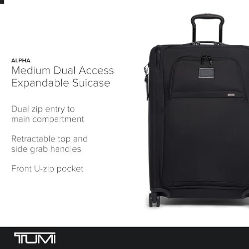 TUMI - Alpha Medium Dual Access Expandable 4-Wheeled Checked Luggage - Zipper Expansion - Durable Ballistic Nylon - Medium Capacity Suitcase with TSA Lock - Black