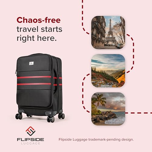 FlipSide Carry On Luggage 22"x14"x9" with Movable Partition for Clean & Dirty Clothes - Utility Pocket, AirTag Compartment with 360 Degree Spinner Wheels - Ideal for Frequent Travelers - Red Stripes