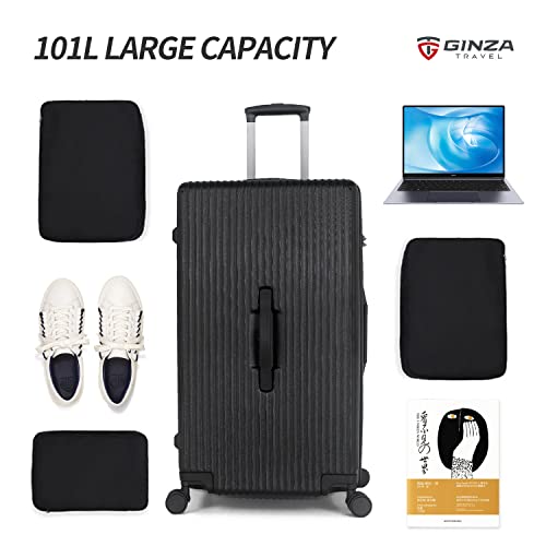 PRIMICIA GinzaTravel Trunk Luggage, 28 Inch Luggage with Spinner Wheels, Scratch resistant texture Lightweight PC material with TSA Lock（Family Travel Series ） (Black)