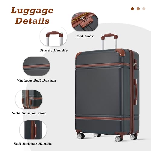 Merax Suitcase Set 28 inches Expandable Luggage with TSA Lock Spinner Wheels Hardshell Lightweight Vintage Luggage with Travel Bag,Black