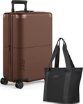 July Carry On Max Expandable - 21.5" Airline Approved Carry On Luggage with Travel Tote, Rolling Suitcase for Men & Women - TSA Lock Spinner Suitcase, Silent Wheels, Expansion Zip - Dark Brown